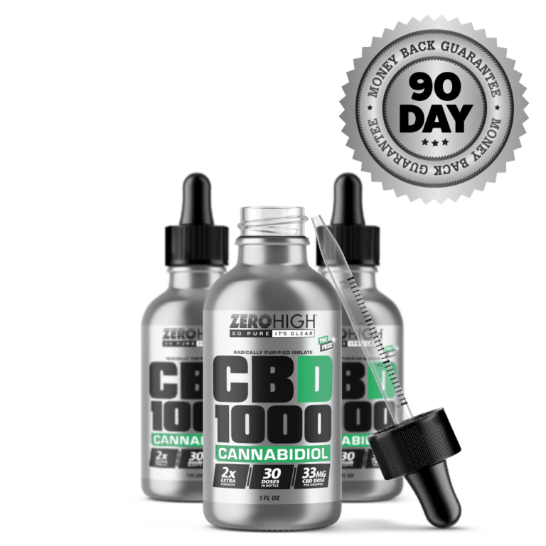 1000 Milligram Zero High Pure Isolate CBD Oil With No THC - 33mg Cannabidiol Per Dose - Three Month Supply With Dropper and Guarantee