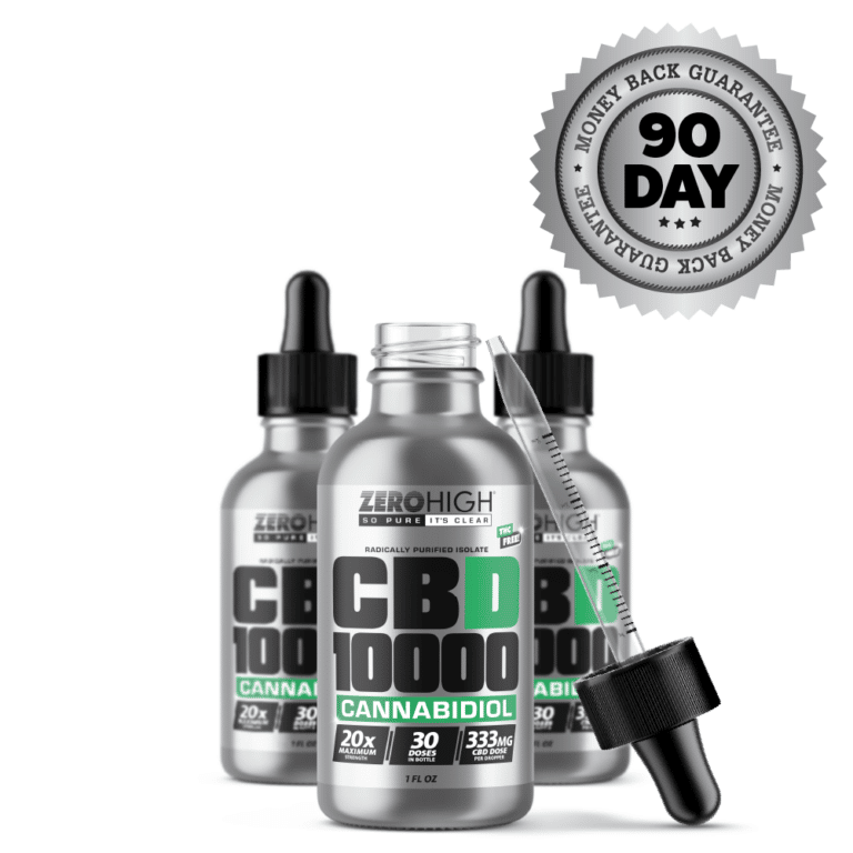 10000 Milligram Zero High Pure Isolate CBD Oil With No THC - 333mg Cannabidiol Per Dose - Three Month Supply With Dropper and Guarantee