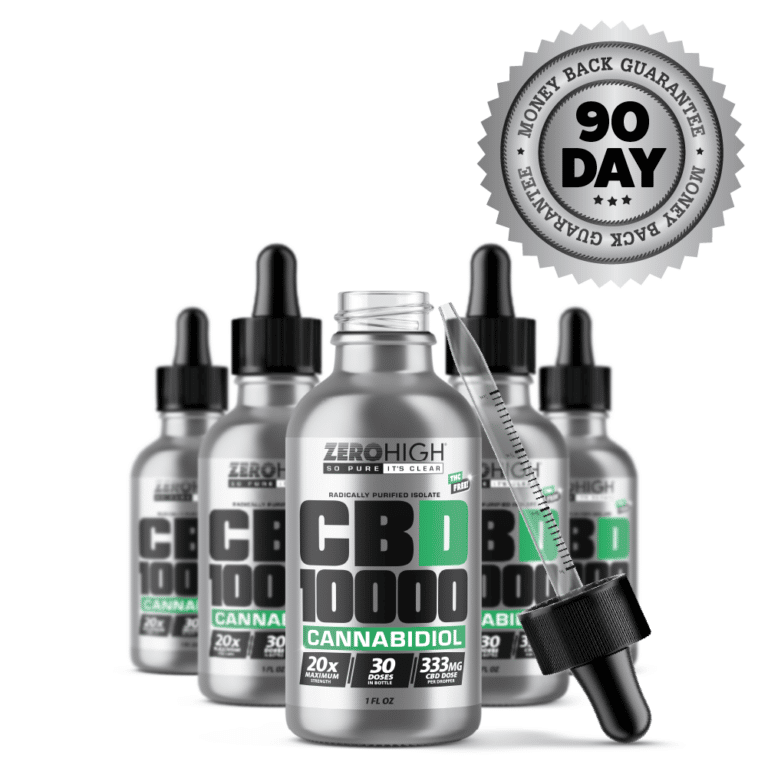 10000 Milligram Zero High Pure Isolate CBD Oil With No THC - 333mg Cannabidiol Per Dose - Six Month Supply With Dropper and Guarantee