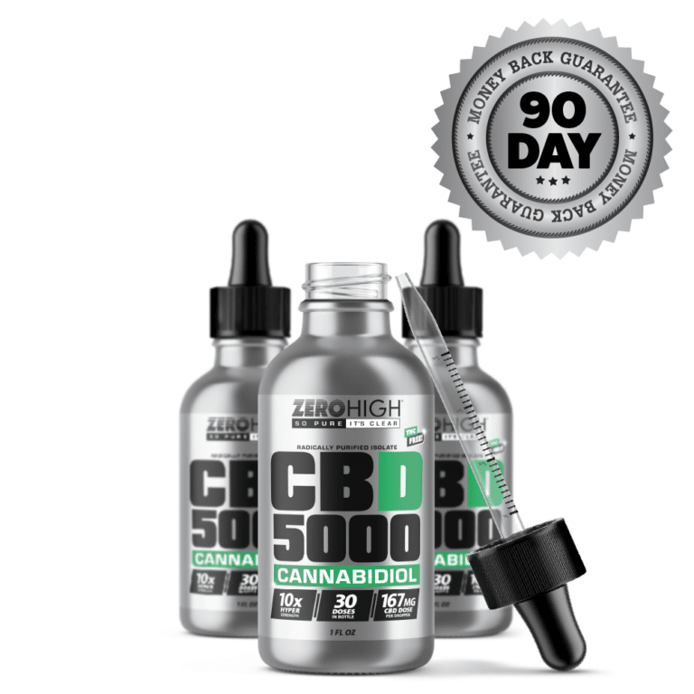 5000 Milligram Zero High Pure Isolate CBD Oil With No THC - 167mg Cannabidiol Per Dose - Three Month Supply With Dropper and Guarantee